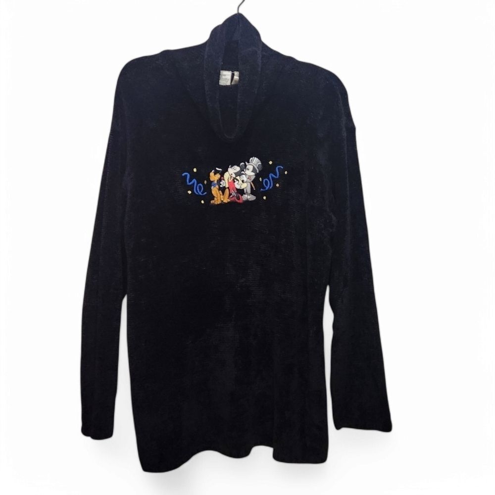 Vintage Disney Soft Black Turtleneck Tunic Sweater Top Hat Mickey Minnie Size XL